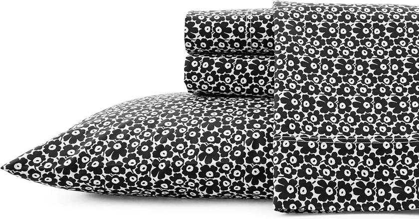 Marimekko - King Sheets, Cotton Percale Bedding Set, Crisp & Cool Home Decor (Pikkuinen Unikko Black,4 pcs, King)