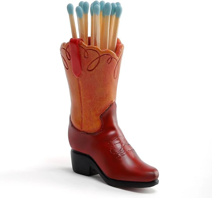 Cowboy Boot Match Holder With Striker, Cute Matchstick Holder, Cowgirl Bathroom Decor, Decorative Matches Container
