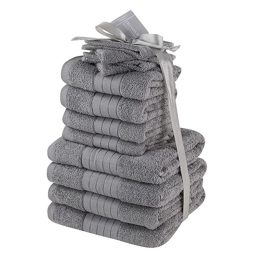 Dreamscene Luxury 100% Cotton 12 Piece Bathroom Towel Bale Set, Grey | DIY at B&Q