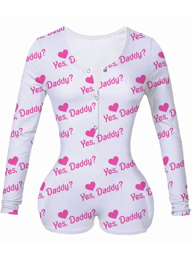 Women 's Overall Sexy Deep V Neck Romper Bodycon Casual Long Sleeve Leopard Yes Daddy Pajama Sleepwear Clubwear L