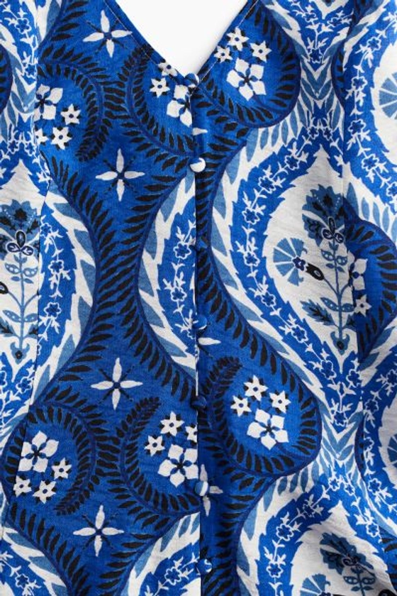 Robe trapèze à bretelles fines - Encolure en V - Sans manches - Bleu vif/motif - FEMME | H&M FR