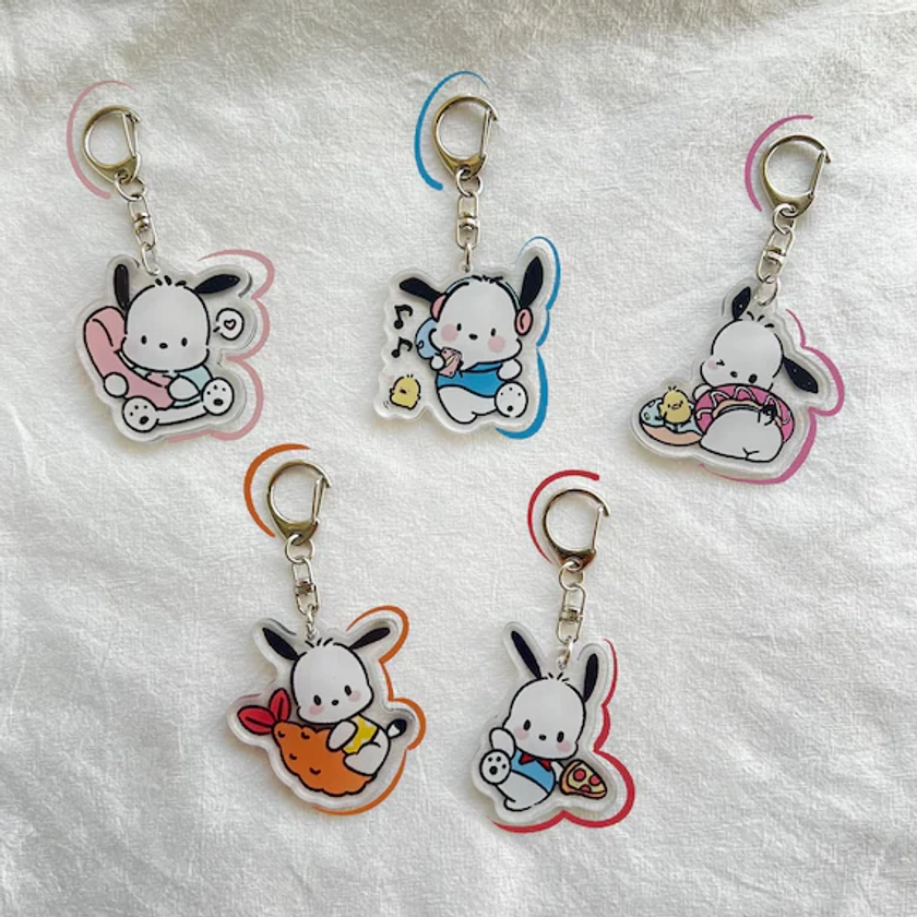 Joli porte-clés japonais, porte-clés à clip, breloque pour étui Airpod, pour offrir, personnage pochacco