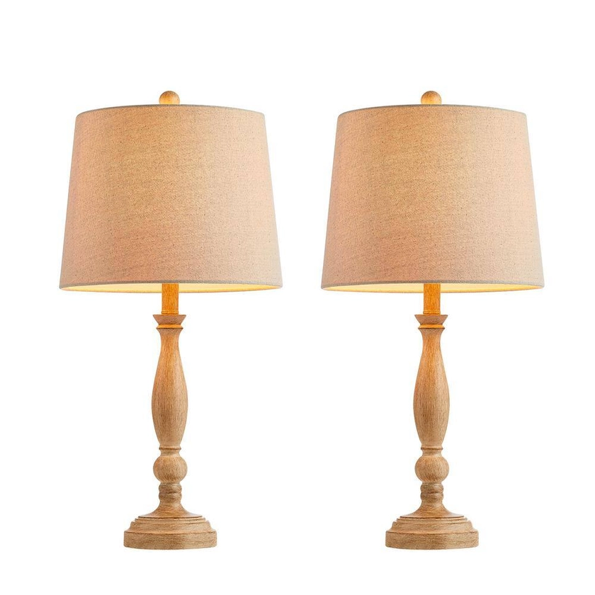Kawoti 26.5 in. Distressed Wood Poly-Resin Table Lamp Set (Set of 2) 21021 - The Home Depot