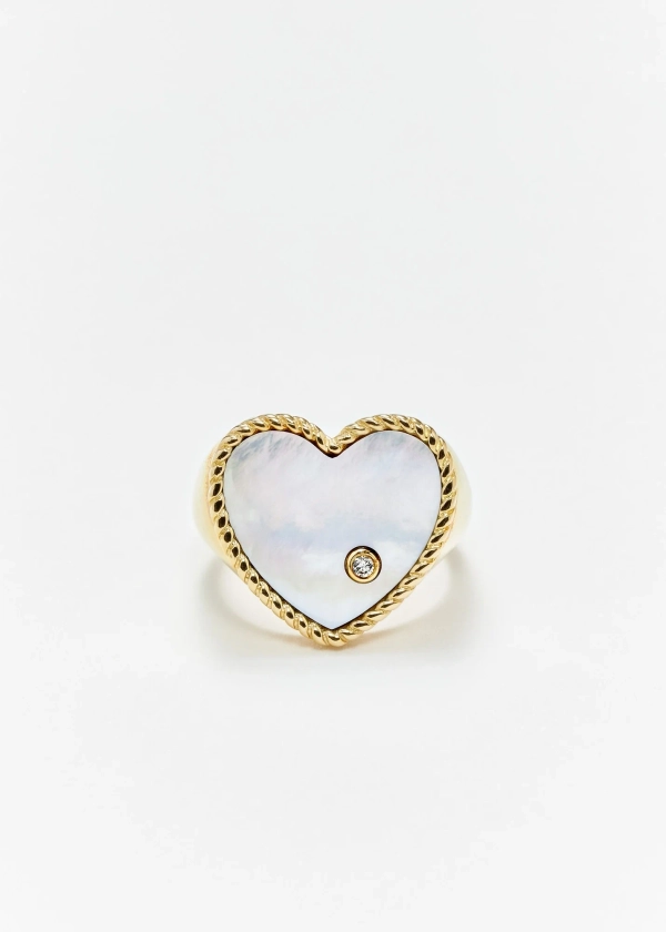 Signet Ring Coeur - Pinticana white mother of pearl, diamond and yellow gold - Yvonne Léon