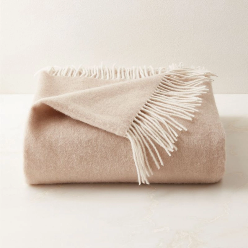 Bay Neutral Wool Throw Blanket with Fringe + Reviews | CB2