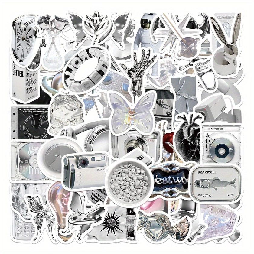 66pcs Silvery Item Stickers Mobile Phone Case Laptop Water Cup Skateboard Waterproof Decorative Stickers