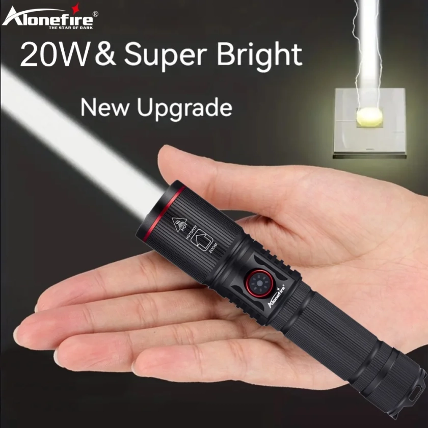 20W Zoom Round Beam Light LED High Power flashlight USB Rechargeable Torch Camping Outdoor Hunting Fishing Walking Lighting Lamp