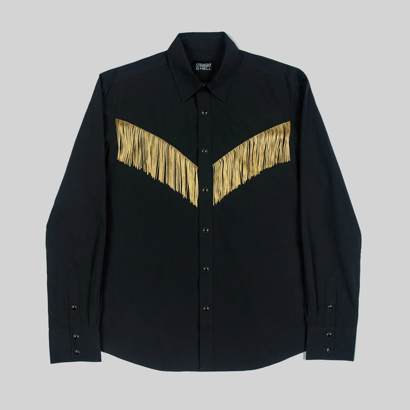 Around Town - Black and Gold Fringe Western Shirt | Straight To Hell Apparel