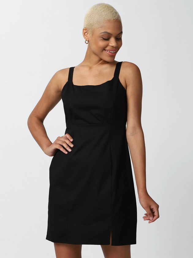 FOREVER 21 Women Black Solid A-Line Mini Dress