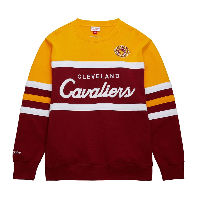 Men's Cleveland Cavaliers Mitchell & Ness Wine/Gold Hardwood Classics Vintage Logo Head Coach Pullover Sweatshirt