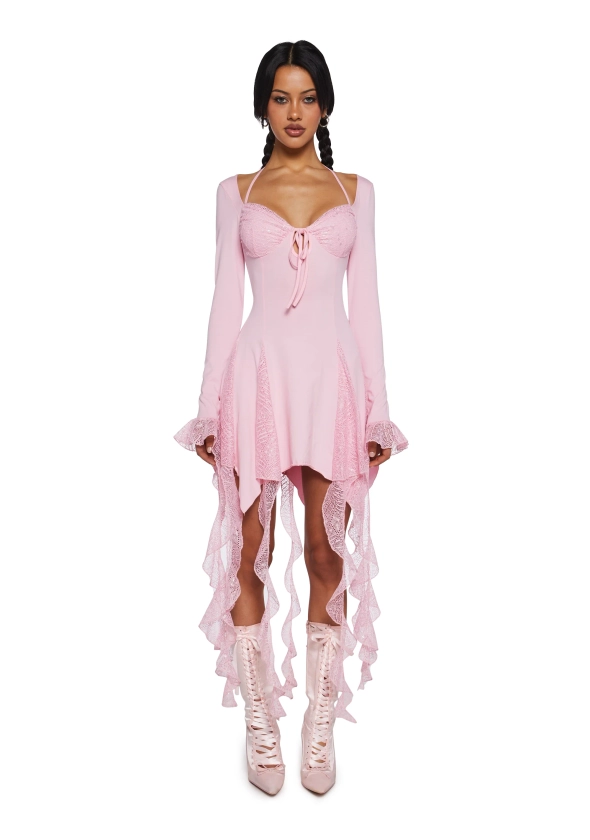 Sugar Thrillz Fairy Godet Ruffled Lace Mini Dress - Pink