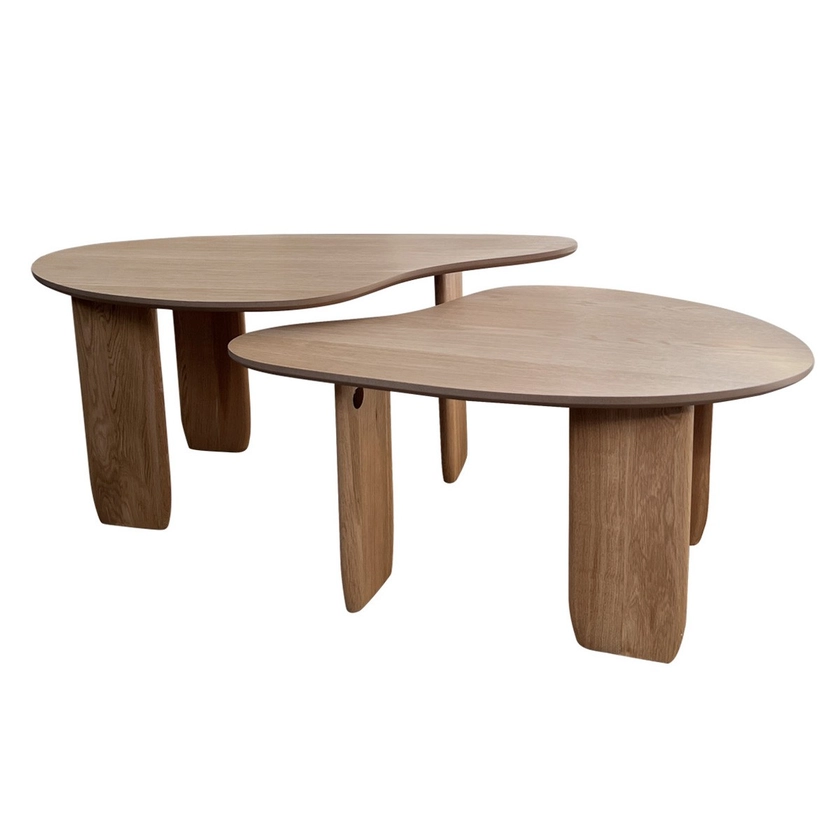 Lot de 2 tables basses organiques en bois, placage chêne - ARIA