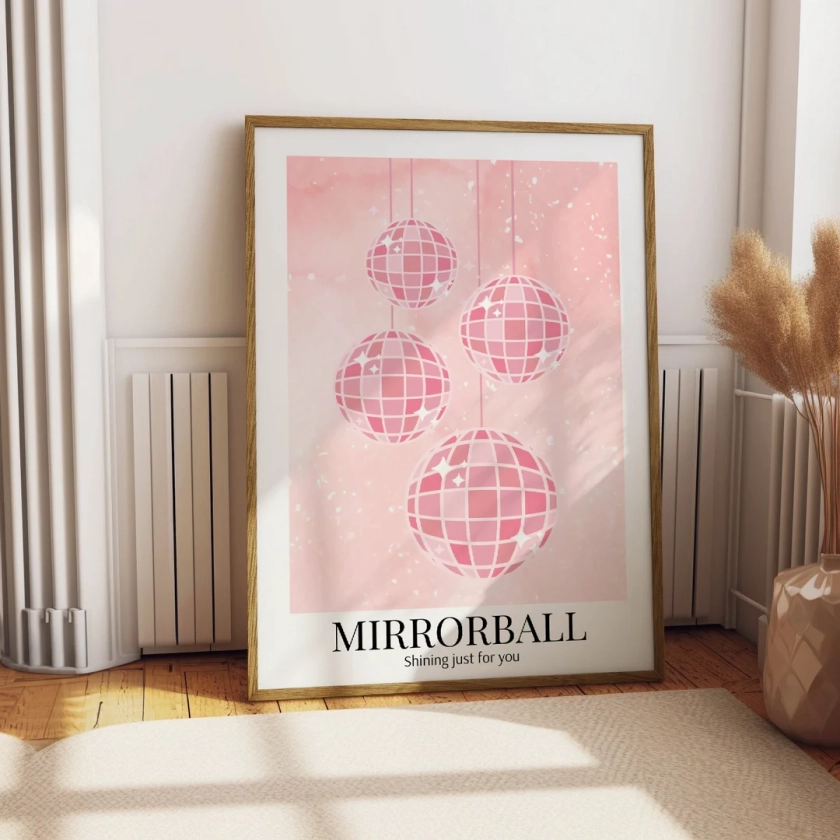 Poster folklorique boule à facettes | Art mural imprimable | Téléchargement numérique Impression à la maison | Décoration d'intérieur esthétique subtile Swiftie Rose