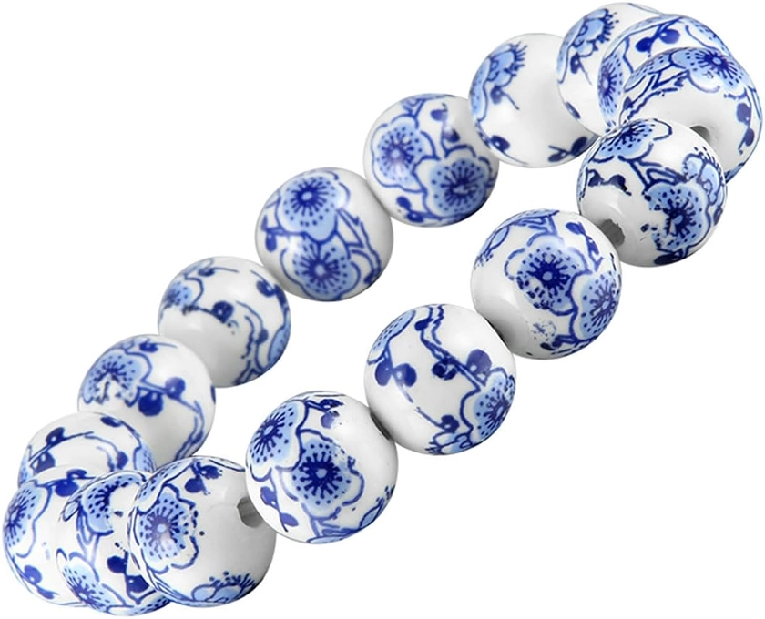 Women Porcelain Beads Bracelet Vintage Style Blue And White Porcelain Ceramics Wrist Bracelet