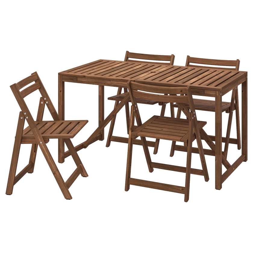 NÄMMARÖ Table+4 chaises pliantes, extérieur - teinté brun clair 140 cm