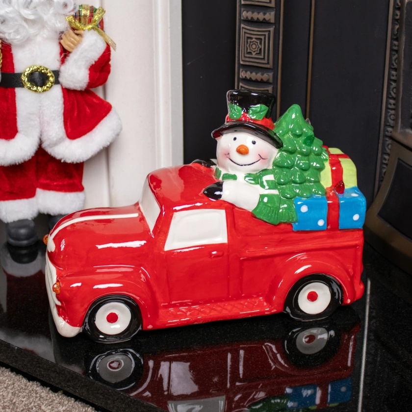 Darthome Light Up Snowman In Red Car Ornament 28x19x14cm