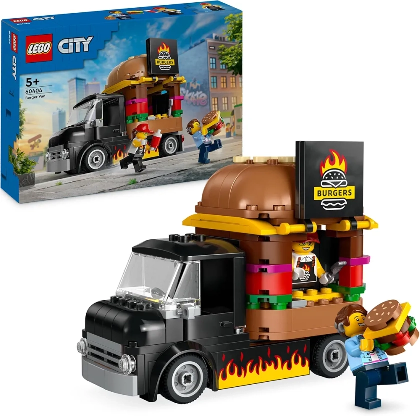 Lego City Le Food-Truck de Burgers, Jouet de Camionnette, Cadeau pour Garçons et Filles de 5 Ans ou Plus, Jeu Imaginatif avec Camionnette et Cuisine, Minifigurines de Vendeuse 60404
