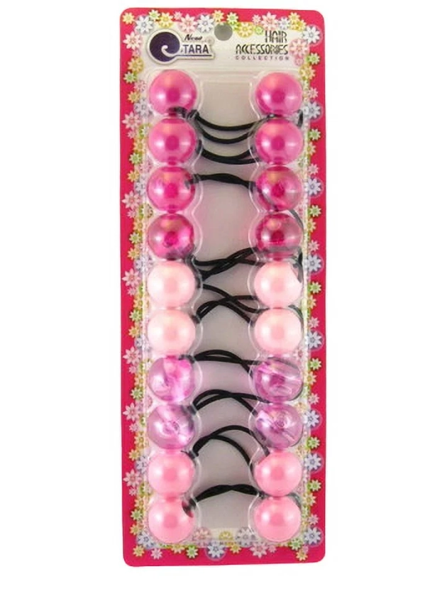 Tara Girls 20 mm Twinbead Ponytail Holder Metal Free Elastics - Solid & Transparent Shades of Pink - 10 Pcs.