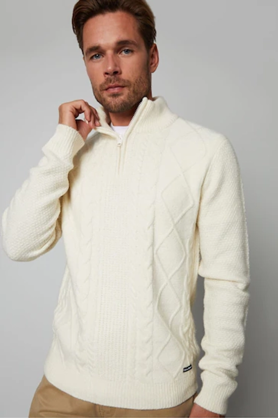 Threadbare Cream 1/4 Zip Cable Knit Jumper