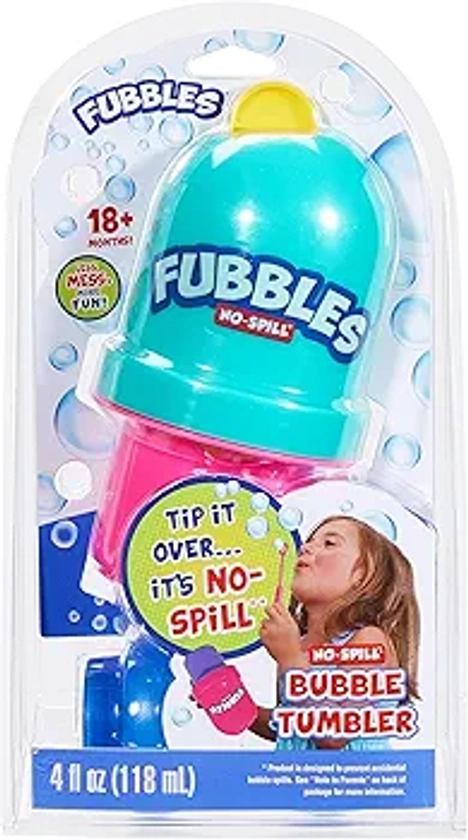 Fubbles Bubbles No-Spill Bubbles Tumbler | Bubble toy for babies toddlers and kids of all ages | Includes 4oz bubble Solution and bubble wand (tumbler colors may vary)