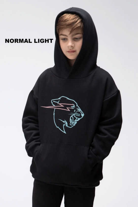 KIDS GLOW IN THE DARK PANTHER HOODIE - BLACK