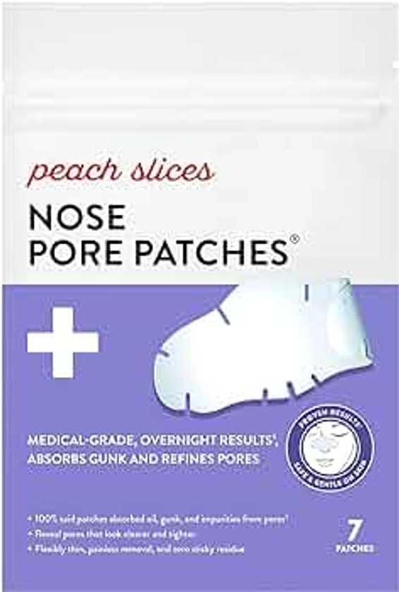 Peach Slices | Nose Pore Patches | Medical-Grade Hydrocolloid | Targets Pores & Pimples | Absorbs Oil Overnight | Vegan | Cruelty-Free | Facial Skin Care Products | 7 Ct