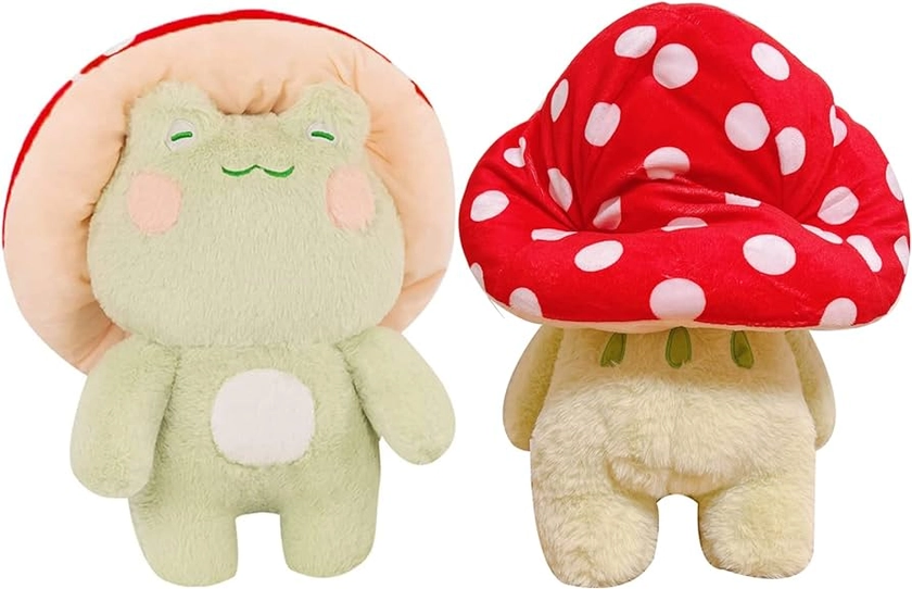 XSHYE Frog Plush 10'' Cute Frog Mushroom Hat Stuffed Animals Kawaii Plush Toys Throw Pillow Home Room Decor Aesthetic Gift, Light Green Frog With Red Mushroom Hat : Amazon.com.au: Toys & Games