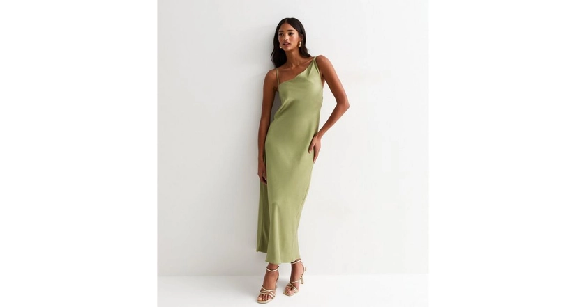 Light Green One-Shoulder Satin Maxi Slip Dress | New Look