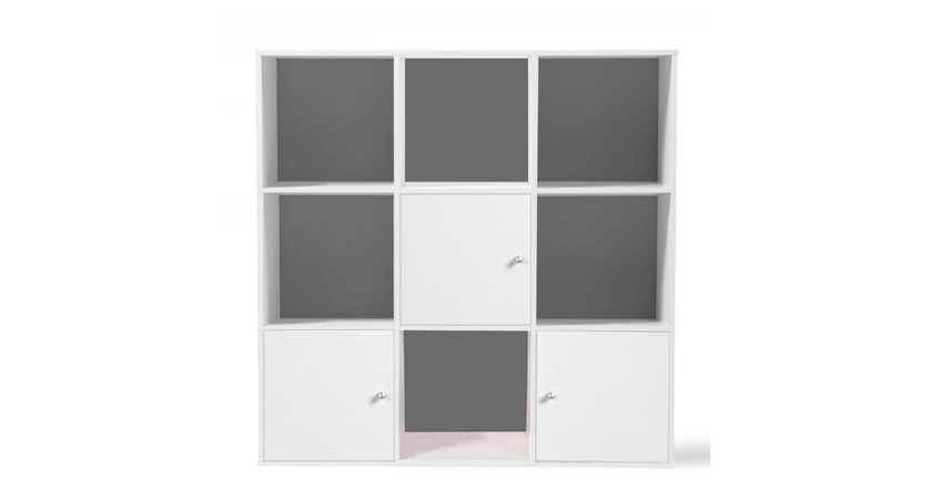 Idmarket - Meuble de rangement cube rudy 9 cases bois blanc avec 3 portes fond gris