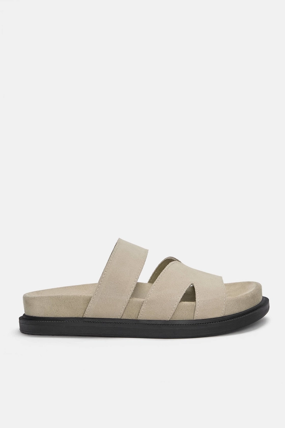 Sandales plates brides croûte de cuir - pull&bear