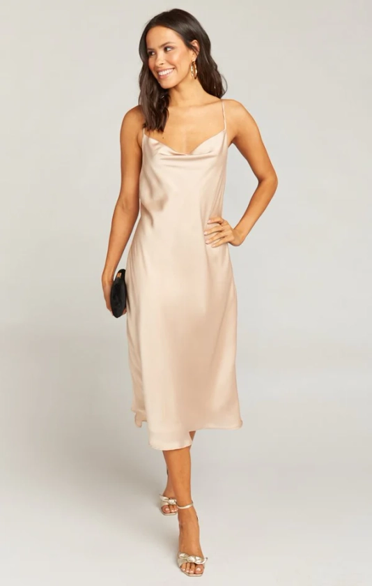 Verona Cowl Dress ~ Ivory Luxe Satin