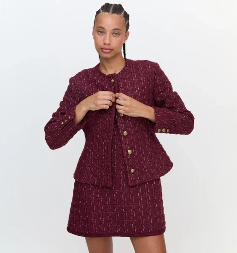 The Valentina Jacket - Burgundy Tweed