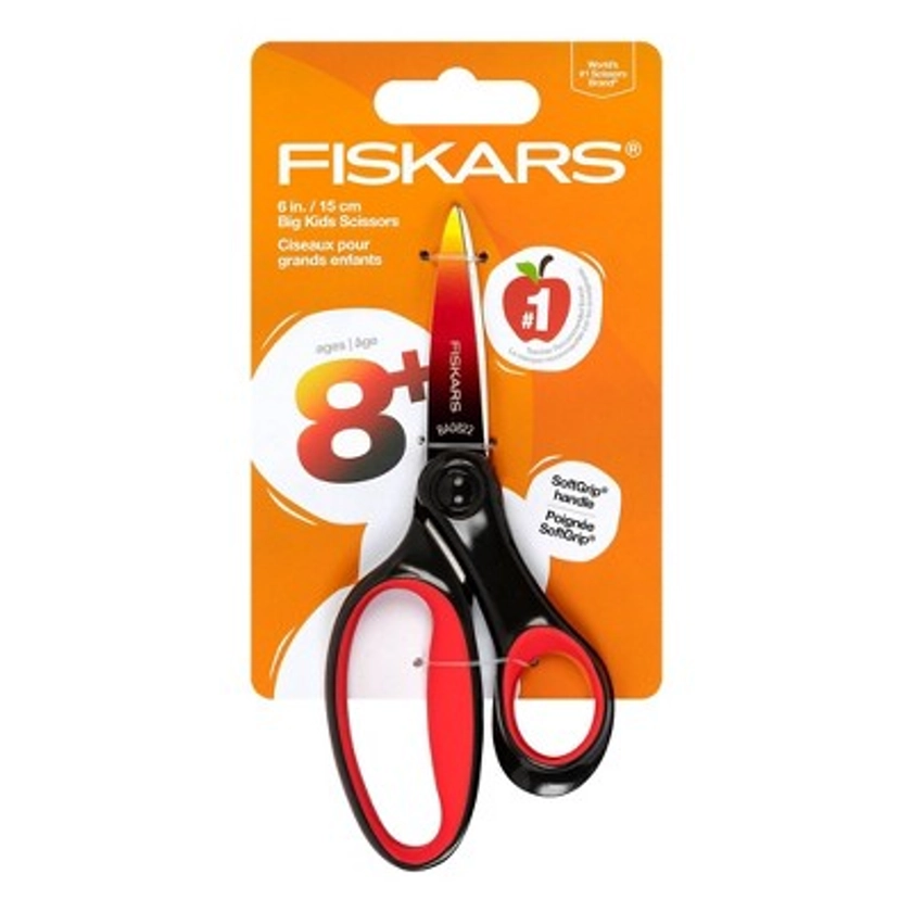 Fiskars Pointed-Tip Softgrip School Supplies Big Kids Scissors for Kids 8 to 11 - 6" Scissors Black Ombre