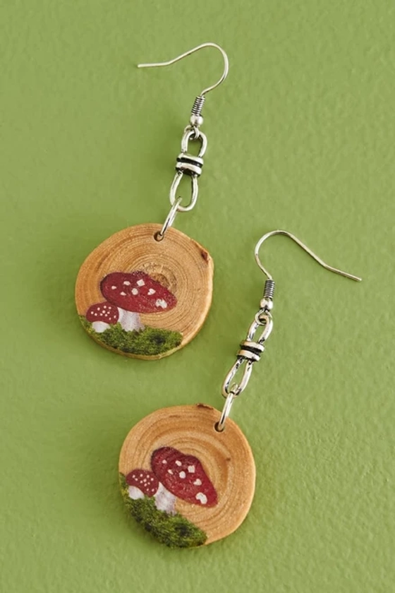 Mushroom Wood Slice Earrings