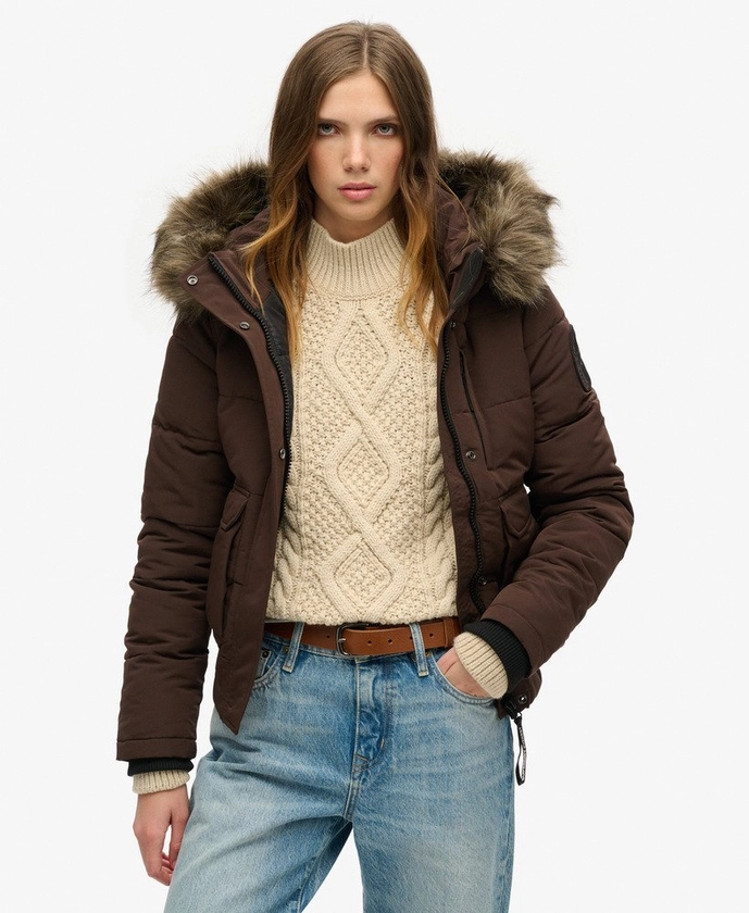 Womens - Everest Hooded Bomber Jacket in Java Brown | Superdry UK