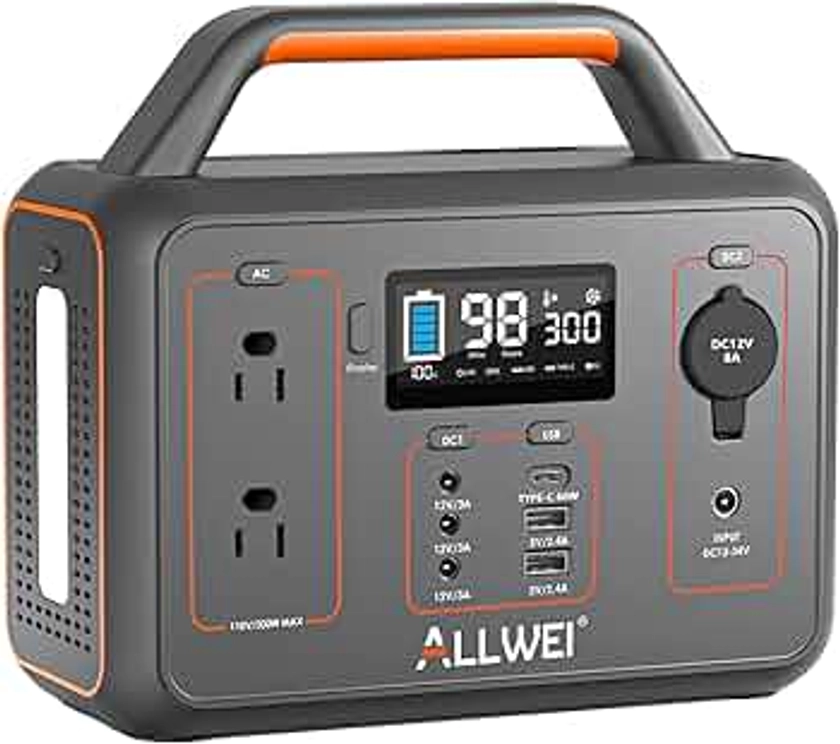 ALLWEI Central de energía portátil de 300 W (Pico 600 W), generador Solar de 280 WH con USB-C PD60 W, Salida de CA de Onda sinusoidal Pura de 110 V, batería de Litio de Reserva de 78000 mAh para CPAP