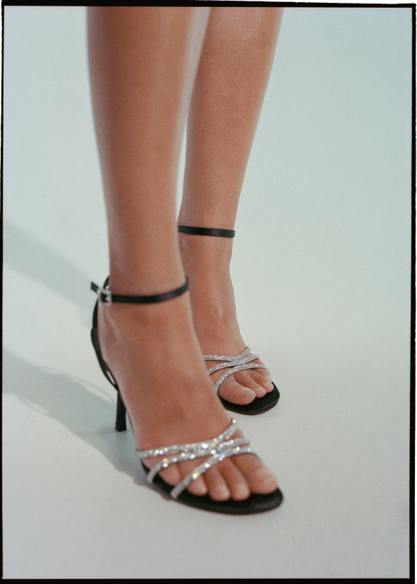Sandales talon lanières strass - Femme | MANGO France métropolitaine