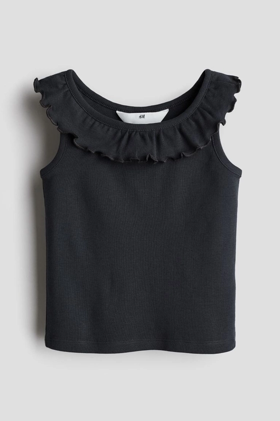 Flounced top - Round neck - Sleeveless - Dark grey - Kids | H&M GB