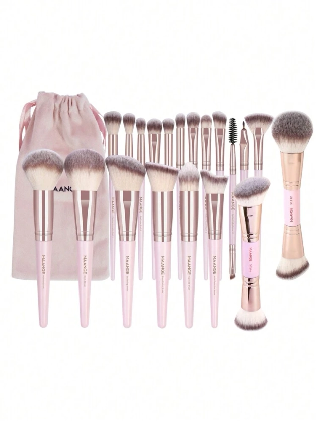 MAANGE MAANGE 20pcs Soft Makeup Brush Set, Powder Brush Blush Brush Concealer Brush Contour Brush Nose Contour Brush Eyeshadow Brush Dyeing Brush Eyebrow Brush Eyeliner Brush Lip Brush Detail Brush+1pc Pink Velvet Storage Bag Makeup Tools For Daily Travel Use