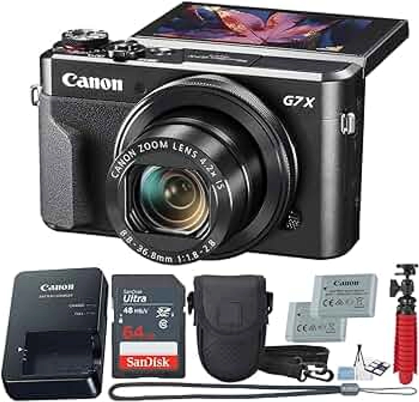 Canon PowerShot Digital Camera G7 X Mark II with Wi-Fi & NFC, LCD Screen, and 1-inch Sensor - (Black) 12 Piece Value Bundle (Renewed)