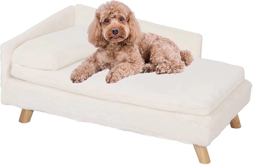 BingoPaw Elevated Dog Sofa Bed: L Shaped Raised Dog Lounger Couch with Durable Wooden Legs - Nordic Plush Fur Pet Chair Bed with Soft Removable Cushion Mat and Pillow L(80x50cm) : Amazon.co.uk: Pet Supplies