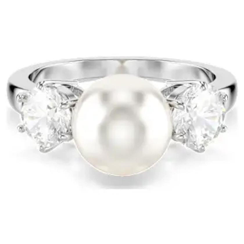 Anello cocktail Matrix, Crystal Pearl, Taglio Round, Bianco, Placcato rodio