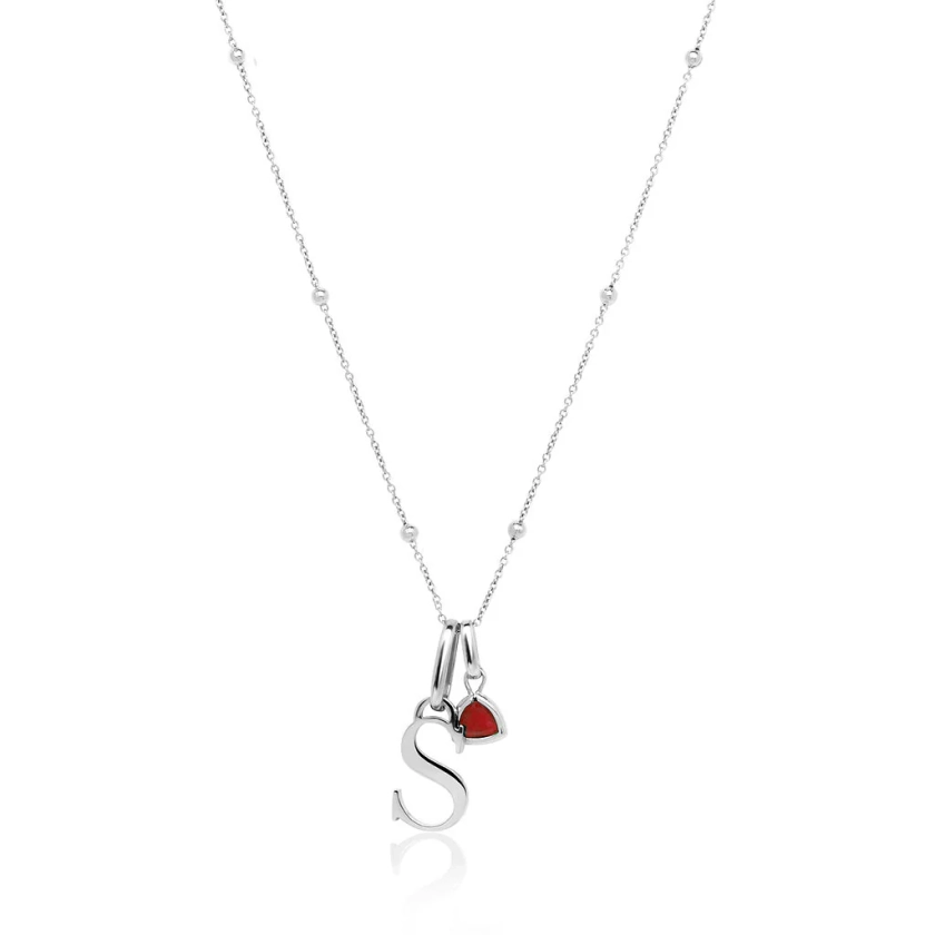 Personalised Initial & Droplet Birthstone Necklace (Silver)