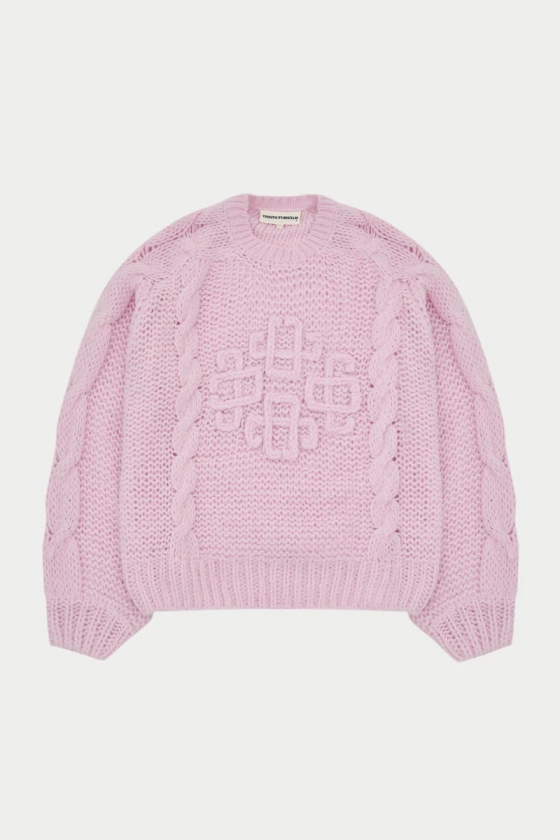 EMBLEM PLAITED OVERSIZED KNIT JUMPER - PINK