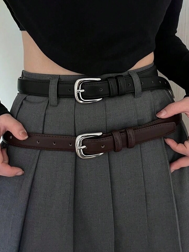 Ceinture  à boucle argentée simple et haute qualité pour femmes, décoration étudiante de style coréen pour ceinture de jeans