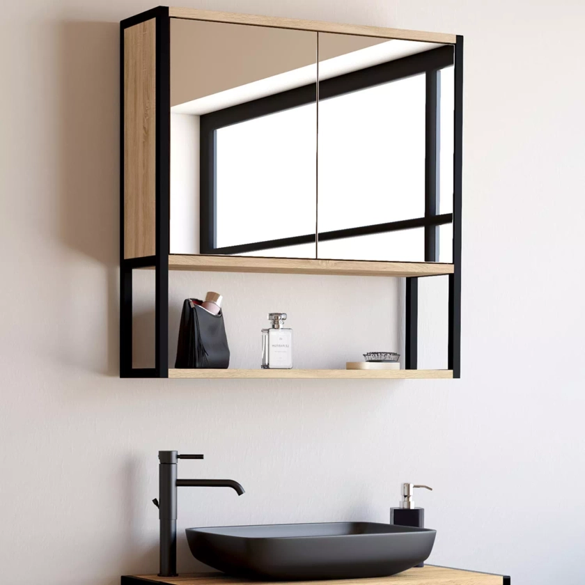 Meuble de rangement suspendu avec miroir pour salle de bain DETROIT...