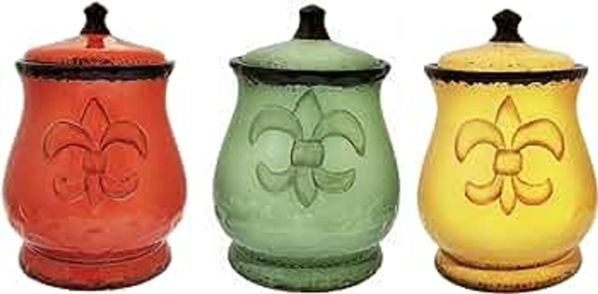 Tuscany Colorful Hand Painted Fleur De Lis 7"H Canisters, Set of 3, 82002 by ACK