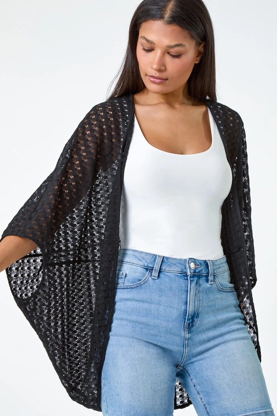 Black Textured Knit Cardigan Cover Up | Roman UK