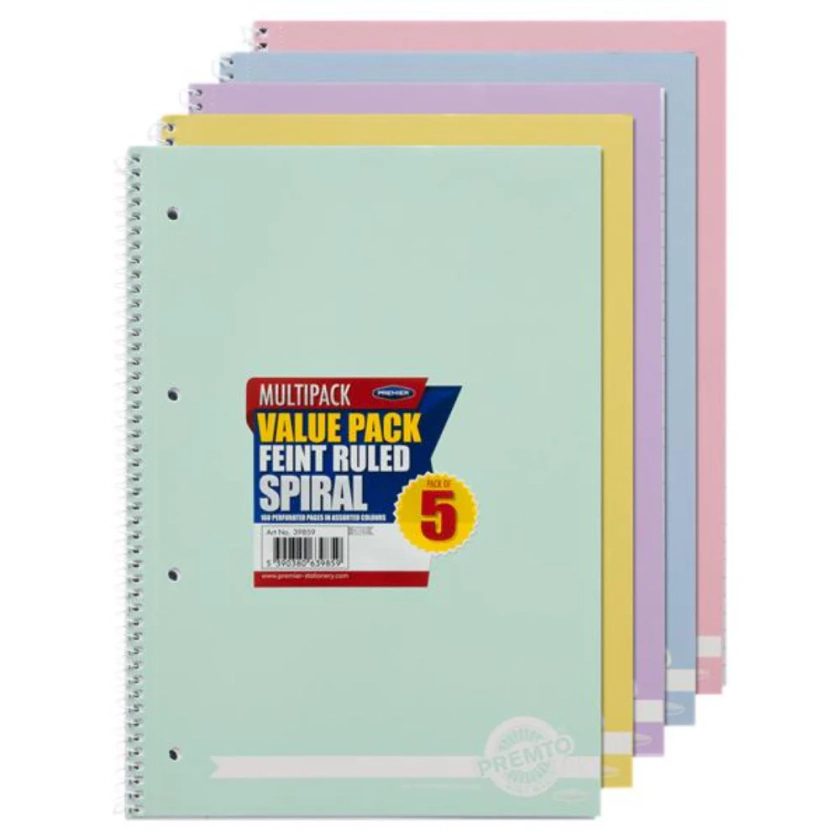 Premto A4 160Pg Spiral Notebook Pastel - Pack of 5 | Buy Online at Stationery Shop