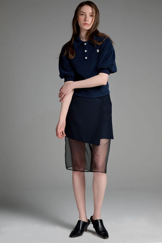 Puff sleeve terry top_navy - LePersonalOrder